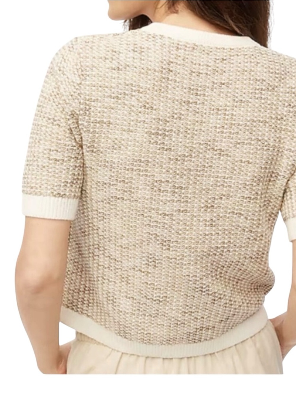 J crew Short-sleeve lady cardigan sweater cotton blend Sandstone Space size L - Picture 4 of 8